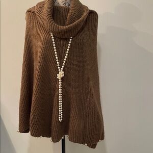 Cozy Brown Cowl Neck Sweater Poncho